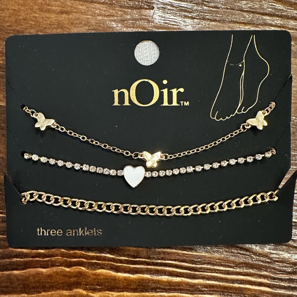 nOir Nordstrom Fashion Jewelry 3 Three Gold Anklets Butterfly Chain
